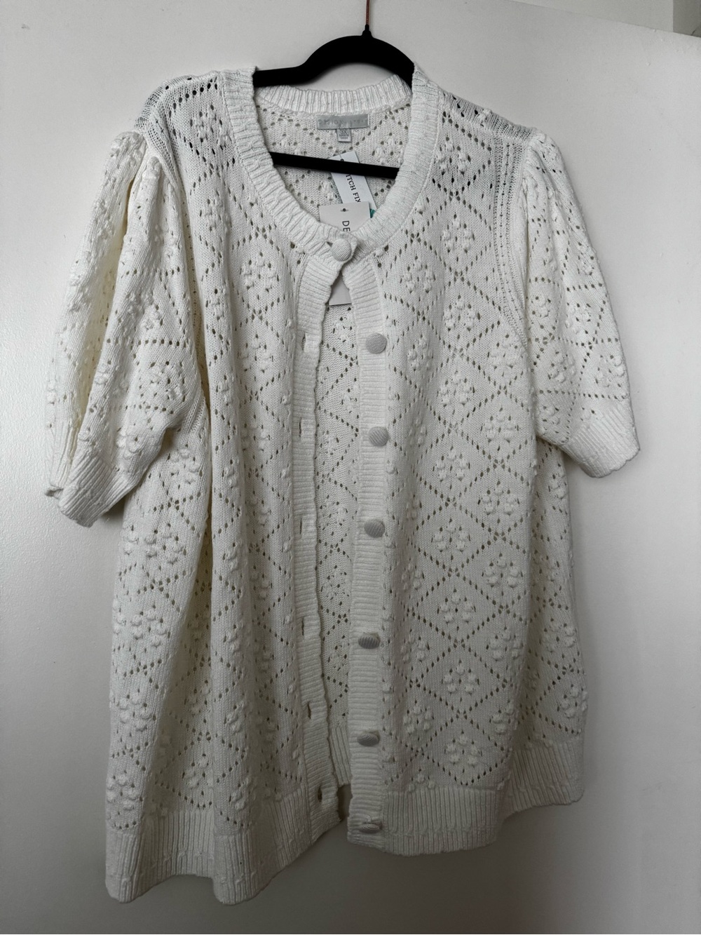 Design History Cream Pointelle Short-Sleeve Cardigan